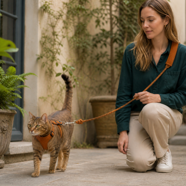 Soft Cat Harness & Crossbody Leash shown in use