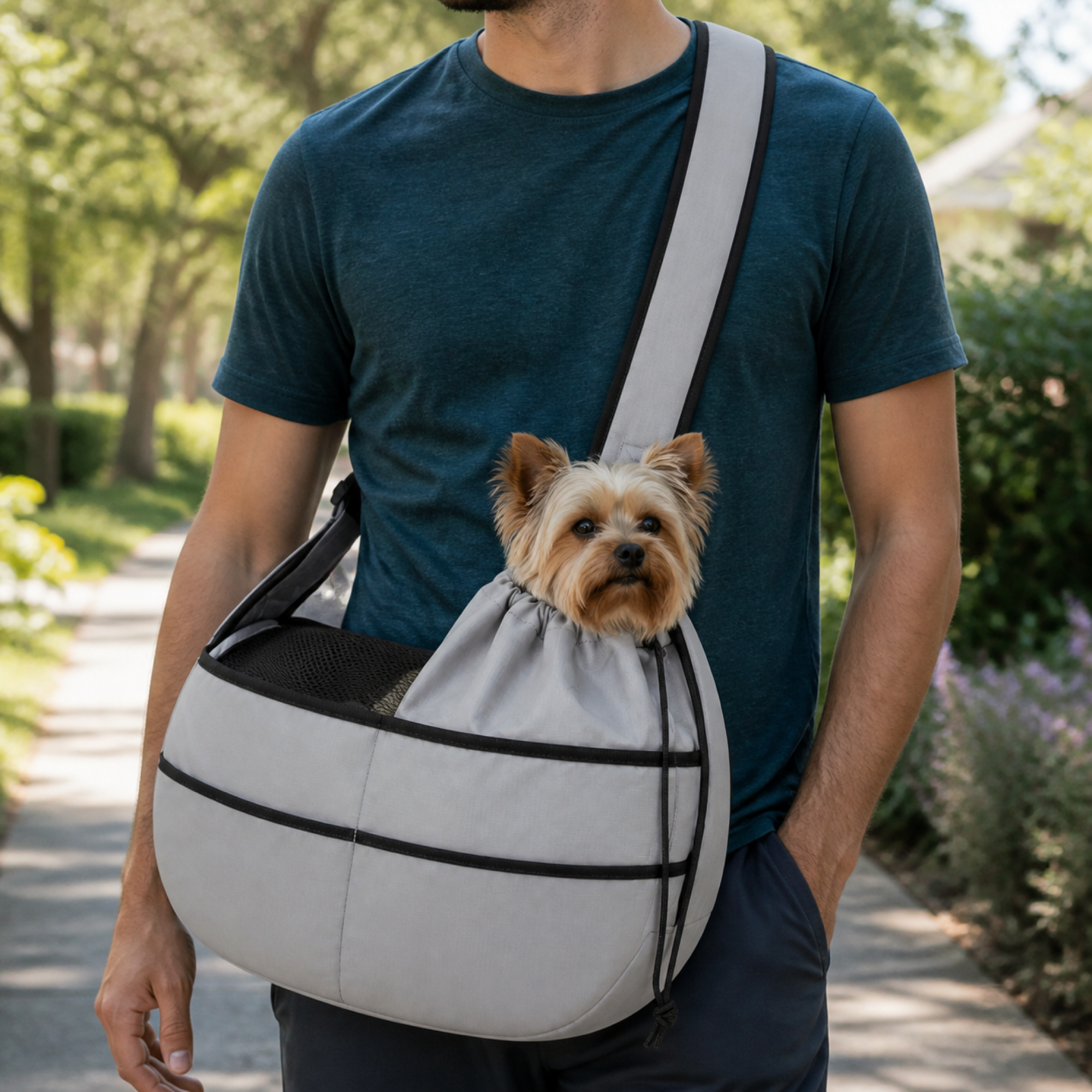 Mountain Pet Crossbody Carrier shown in use