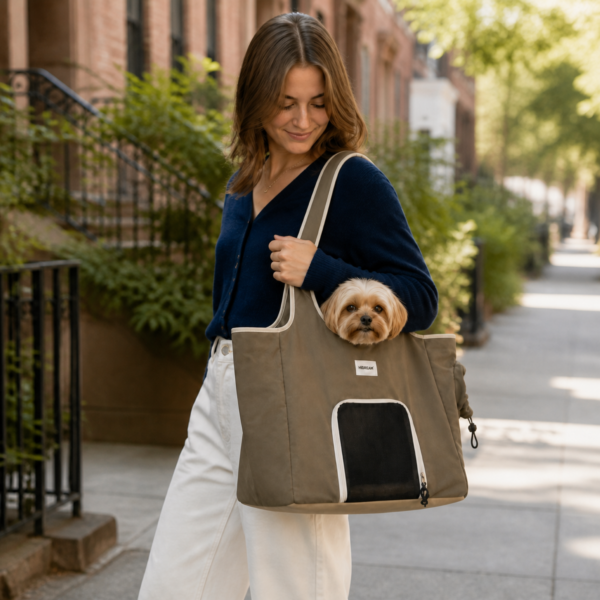 Nylon Single-Shoulder Pet Tote shown in use